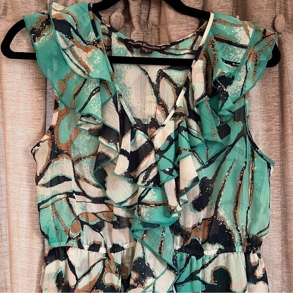 Mushka by Sienna Rose Inc Turquoise Abstract Pattern Ruffled Blouse Size Medium - Picture 8 of 15